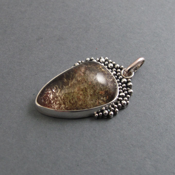 Lodolite Pendant, Sterling Silver, Garden Quartz, Oxidized Granulation, Artisan Jewelry, Handmade Necklace