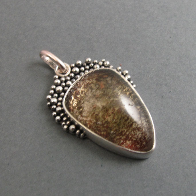 Lodolite Pendant, Sterling Silver, Garden Quartz, Oxidized Granulation, Artisan Jewelry, Handmade Necklace