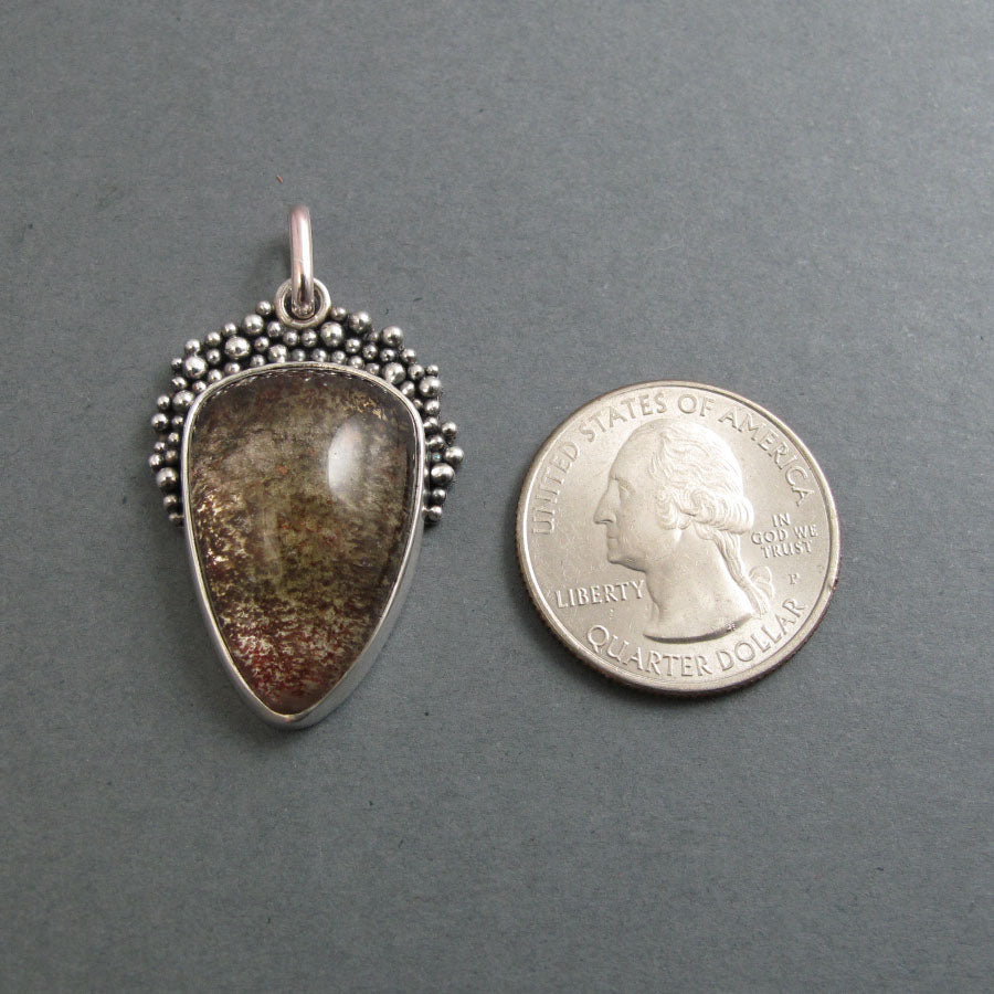 Lodolite Pendant, Sterling Silver, Garden Quartz, Oxidized Granulation, Artisan Jewelry, Handmade Necklace