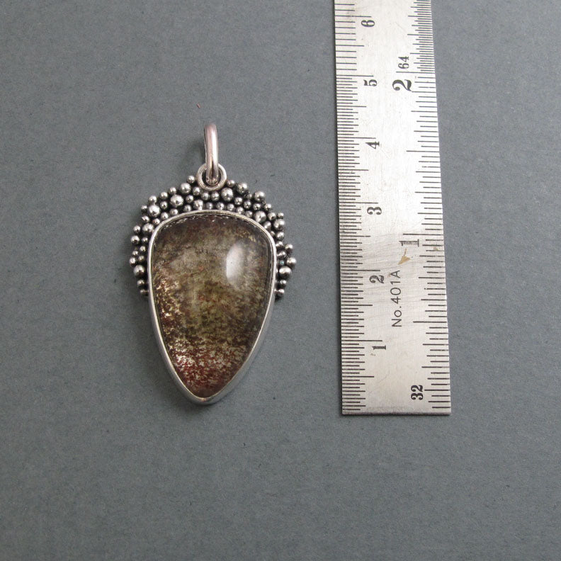 Lodolite Pendant, Sterling Silver, Garden Quartz, Oxidized Granulation, Artisan Jewelry, Handmade Necklace