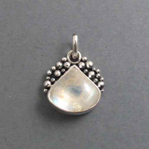 Rainbow Moonstone Pendant, Sterling Silver, Oxidized Granulation, Teardrop Necklace, One of a Kind, Wearable Art