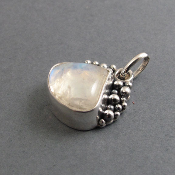 Rainbow Moonstone Pendant, Sterling Silver, Oxidized Granulation, Teardrop Necklace, One of a Kind, Wearable Art