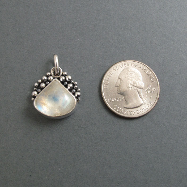 Rainbow Moonstone Pendant, Sterling Silver, Oxidized Granulation, Teardrop Necklace, One of a Kind, Wearable Art