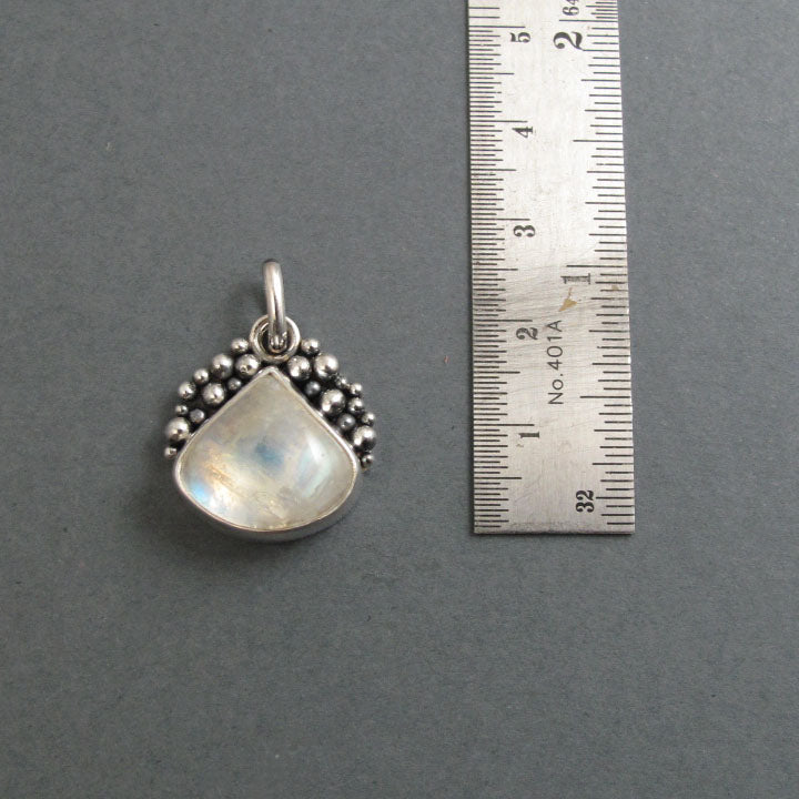 Rainbow Moonstone Pendant, Sterling Silver, Oxidized Granulation, Teardrop Necklace, One of a Kind, Wearable Art