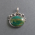 Peruvian Boulder Opal Pendant Sterling Silver, Oxidized Granulation, Teal Green, Oval Boho Style Necklace