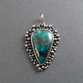 Shattuckite Pendant, Sterling Silver, Oxidized Granulation Setting, Teal Green Statement Necklace, One of a Kind