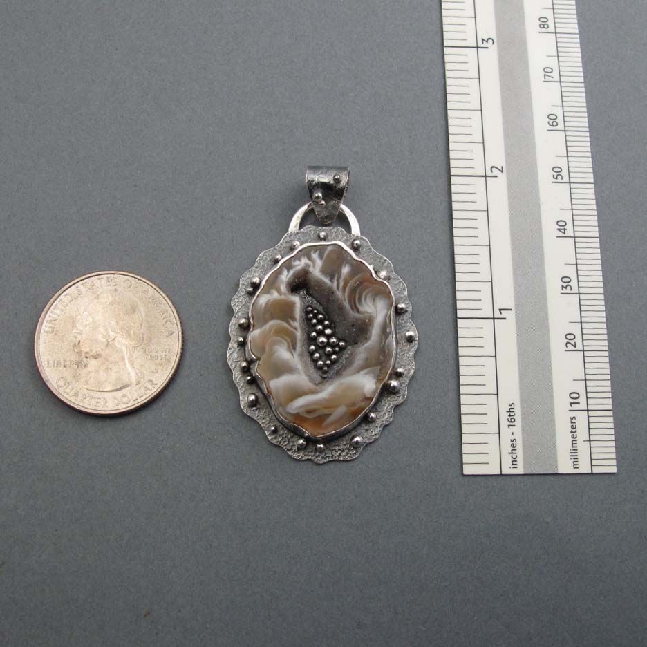 Agate Geode Pendant, Sterling Silver, Brown White Gem Slice, Handmade Art Jewelry, Natural Stone