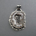 Platinum Druzy Agate Pendant, Sterling Silver, Occo Geode Slice, Handmade Art Jewelry, Natural Stone