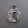 Agate Geode, Black White Gray  Sterling Silver Pendant, Druzy Crystal, Art Jewelry, Handcrafted, Natural Gem