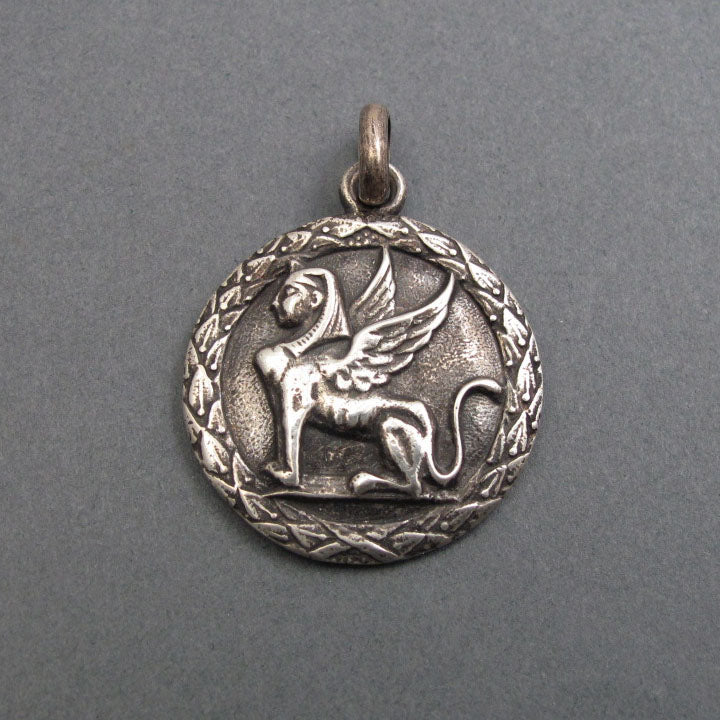 Greek Mythology, Sphinx Button Pendant, Sterling Silver, Dark Academia, Feminist Necklace, Victorian Symbolism Jewelry