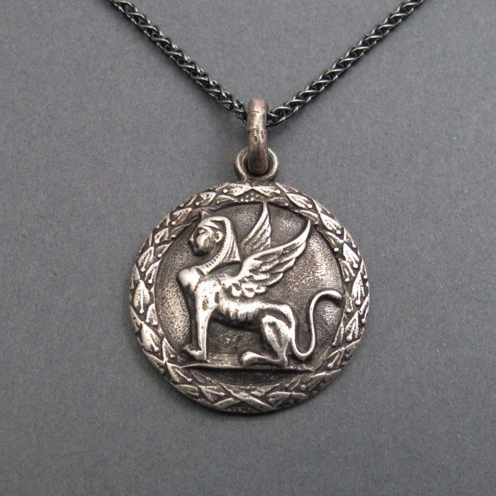 Greek Mythology, Sphinx Button Pendant, Sterling Silver, Dark Academia, Feminist Necklace, Victorian Symbolism Jewelry
