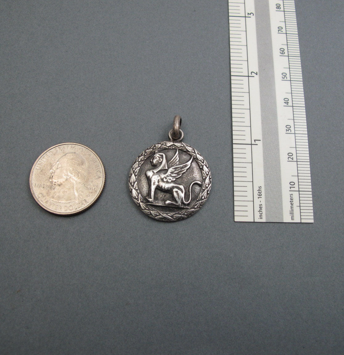 Greek Mythology, Sphinx Button Pendant, Sterling Silver, Dark Academia, Feminist Necklace, Victorian Symbolism Jewelry