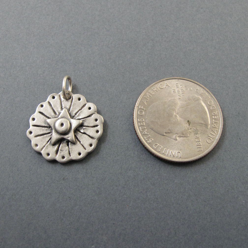 Star and Sunburst Pendant, Sterling Silver, Five-Pointed Star Charm, Celestial Jewelry Gift, Divine Energy Pendant
