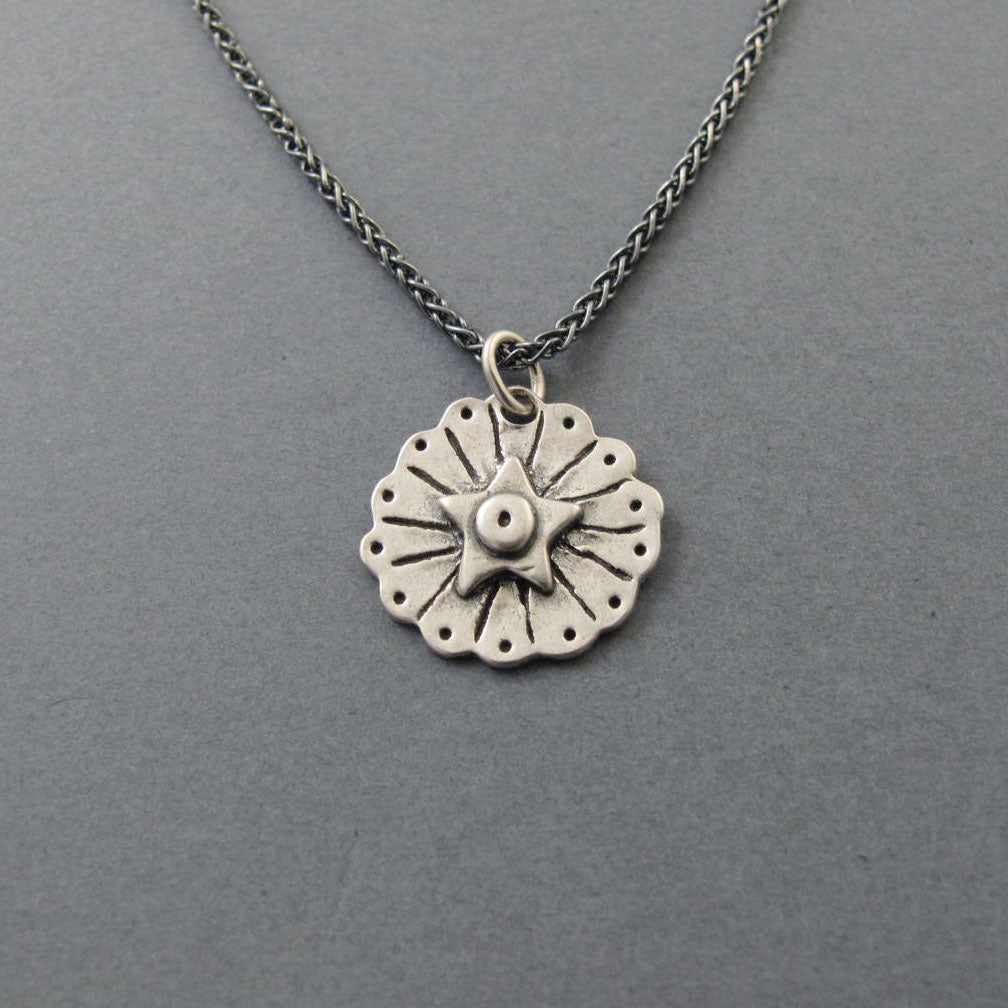 Star and Sunburst Pendant, Sterling Silver, Five-Pointed Star Charm, Celestial Jewelry Gift, Divine Energy Pendant