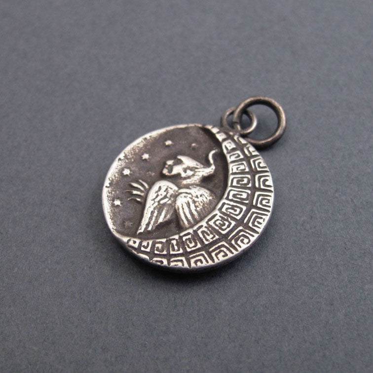 Greek Mythology Harpy Necklace, Crescent Moon Button Pendant, Sterling Silver, Feminist Jewelry, Birdwoman Talisman