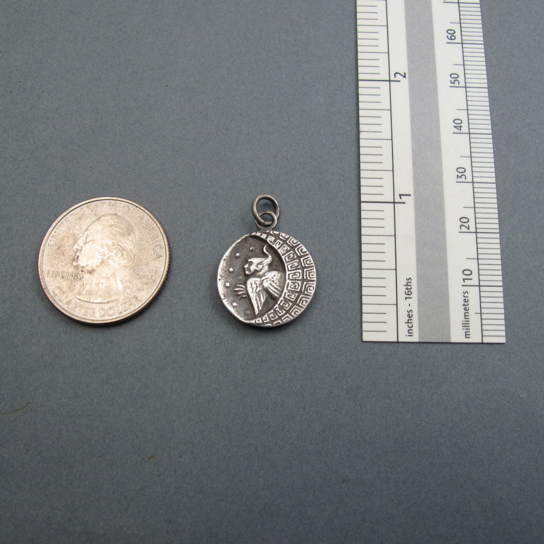 Greek Mythology Harpy Necklace, Crescent Moon Button Pendant, Sterling Silver, Feminist Jewelry, Birdwoman Talisman