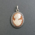 Carved Shell Cameo Pendant, Antique Victorian Sterling Silver Necklace, Romantic Jewelry
