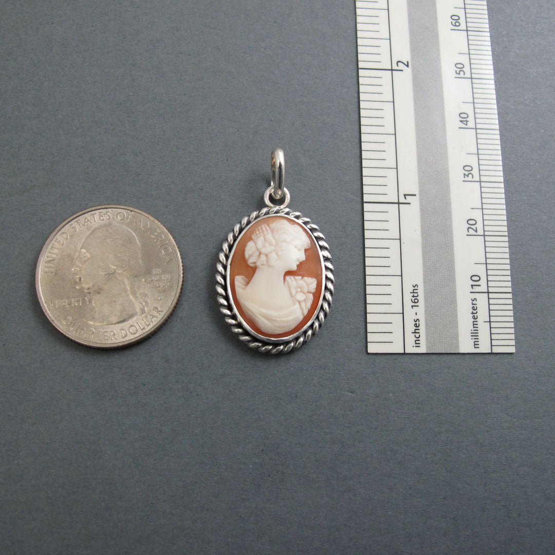 Carved Shell Cameo Pendant, Antique Victorian Sterling Silver Necklace, Romantic Jewelry