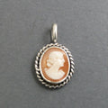 Tiny Carved Shell Cameo Pendant, Sterling Silver, Antique Helmet Shell, Victorian Necklace, Repurposed Jewelry