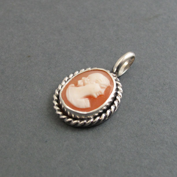 Sweet and Simple Carved Helmet Shell, Victorian Shell Cameo Pendant, Tiny Shell Cameo Necklace, Sterling Silver