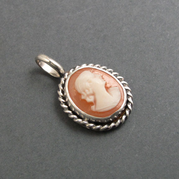 Sweet and Simple Carved Helmet Shell, Victorian Shell Cameo Pendant, Tiny Shell Cameo Necklace, Sterling Silver