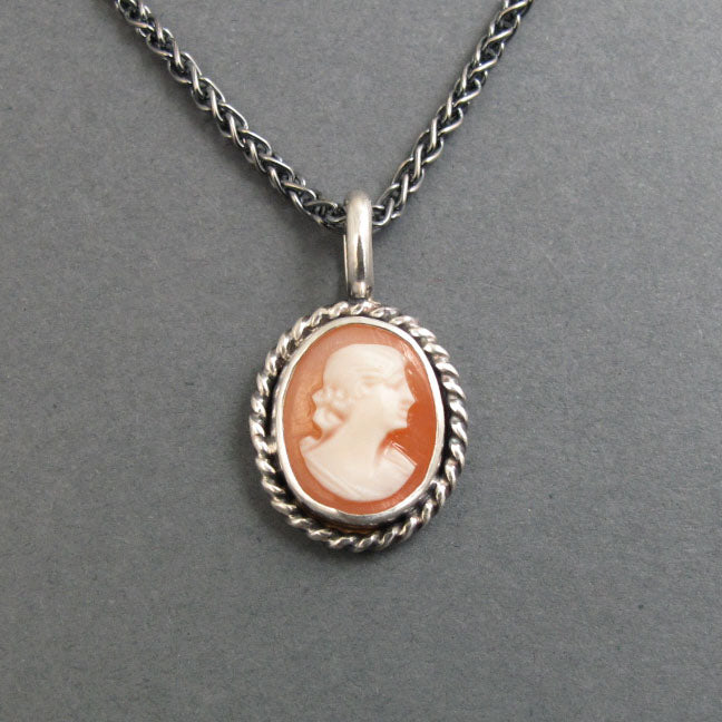 Sweet and Simple Carved Helmet Shell, Victorian Shell Cameo Pendant, Tiny Shell Cameo Necklace, Sterling Silver