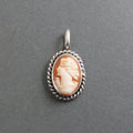 Left Facing Carved Shell Cameo, Flowing Hair, Sterling Silver, Antique Helmet Shell, Victorian Necklace