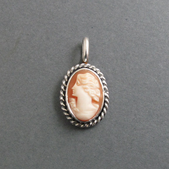 Left Facing Cameo Pendant, Carved Shell, Sterling Silver, Victorian Style, Artisan Made, Classical Design