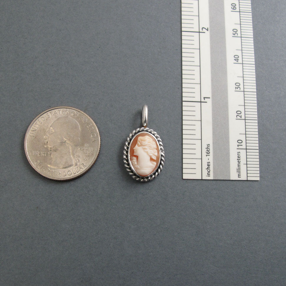 Left Facing Cameo Pendant, Carved Shell, Sterling Silver, Victorian Style, Artisan Made, Classical Design