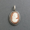 Curly Haired Woman Carved Cameo, Antique Cameo Pendant, Sterling Silver, Helmet Shell, Victorian Necklace