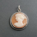 Left Facing Carved Shell Cameo, Antique Cameo Pendant, Sterling Silver Necklace, Victorian Helmet Shell Cameo
