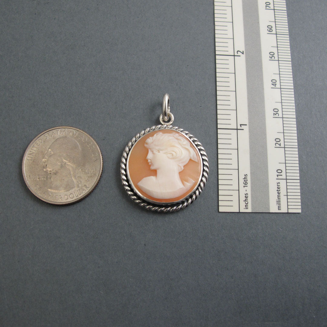 Left Facing Carved Shell Cameo, Antique Cameo Pendant, Sterling Silver Necklace, Victorian Helmet Shell Cameo
