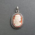 Carved Curly Haired Woman Shell Cameo, Antique Cameo Pendant, Sterling Silver Victorian Cameo Necklace, Small Shell Cameo
