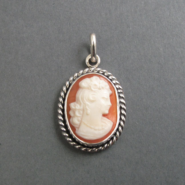 Carved Curly Haired Woman Shell Cameo, Antique Cameo Pendant, Sterling Silver Victorian Cameo Necklace, Small Shell Cameo