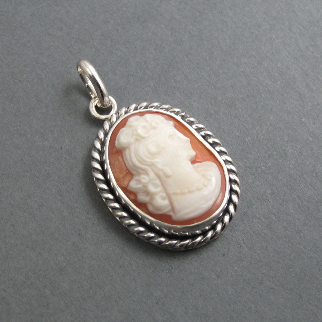 Carved Curly Haired Woman Shell Cameo, Antique Cameo Pendant, Sterling Silver Victorian Cameo Necklace, Small Shell Cameo