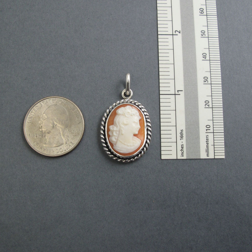 Carved Curly Haired Woman Shell Cameo, Antique Cameo Pendant, Sterling Silver Victorian Cameo Necklace, Small Shell Cameo
