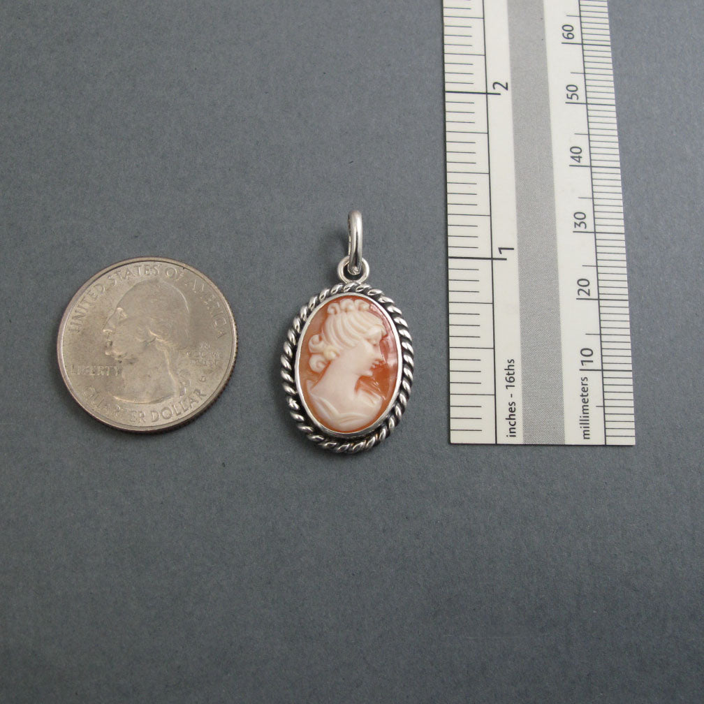 Woman with Curls Carved Shell Cameo, Victorian Cameo Pendant Necklace, Sterling Silver Cameo, Elegant Female Profile