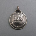 Fire and Steel, Sterling Silver Motto Pendant, Phoenix with Spear, Rebirth Talisman, Transformation Necklace