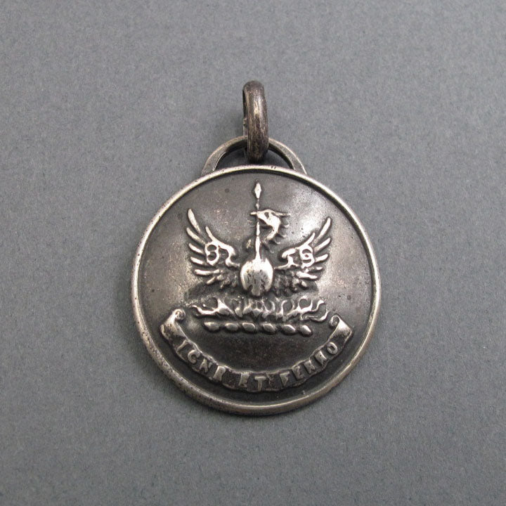 Fire and Steel, Sterling Silver Motto Pendant, Phoenix with Spear, Rebirth Talisman, Transformation Necklace
