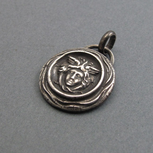 Sterling Silver Medusa Pendant, Gorgon Necklace, Feminist Talisman, Antique Victorian Button Jewelry, Mythology
