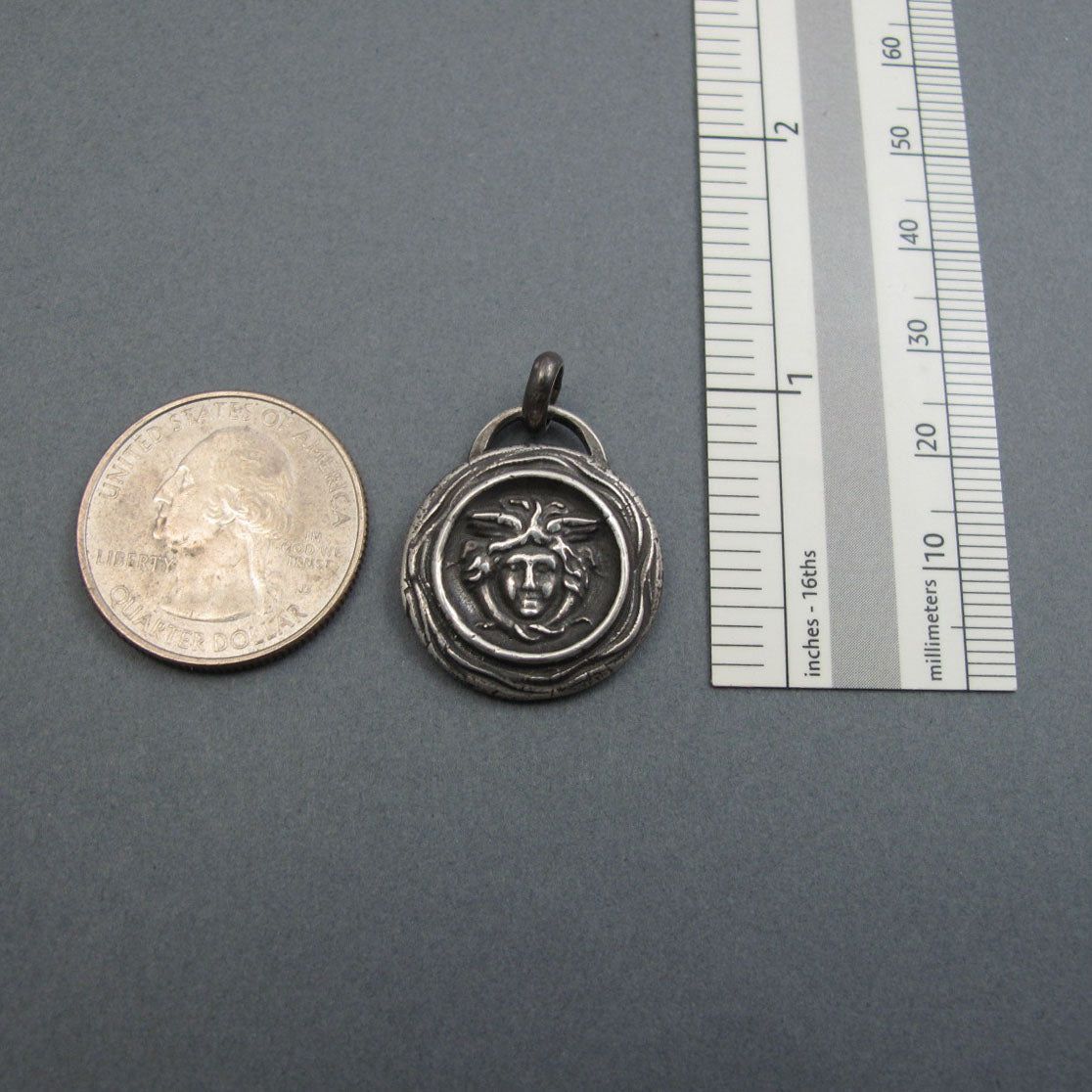 Sterling Silver Medusa Pendant, Gorgon Necklace, Feminist Talisman, Antique Victorian Button Jewelry, Mythology