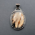 Montana Agate Pendant, Sterling Silver, Moss Agate Oval Cabochon, Handmade Unisex Jewelry, Natural Stone