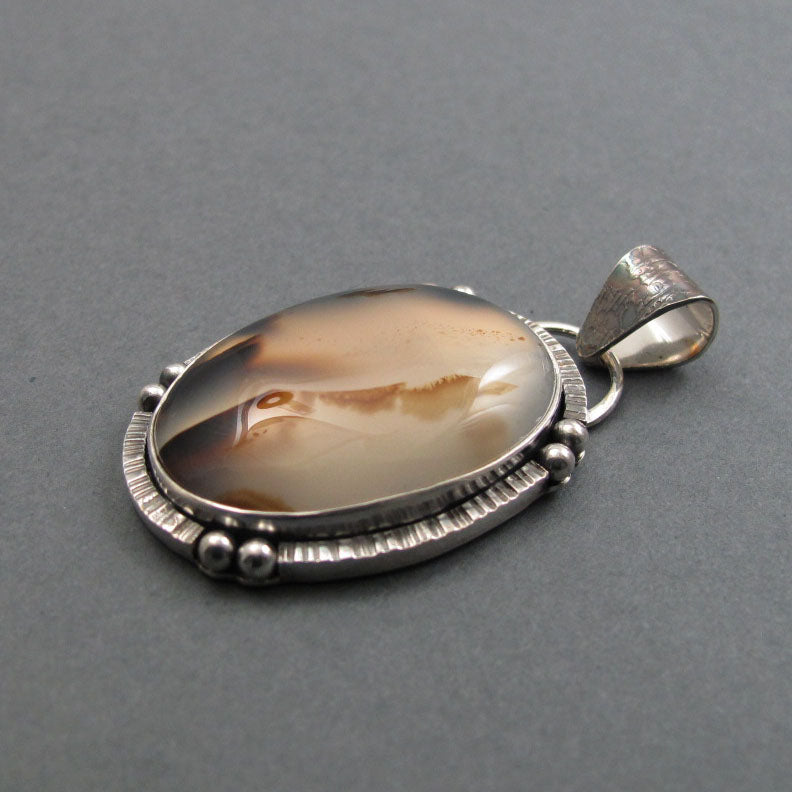 Montana Agate Pendant, Sterling Silver, Moss Agate Oval Cabochon, Handmade Unisex Jewelry, Natural Stone