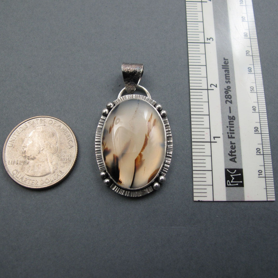 Montana Agate Pendant, Sterling Silver, Moss Agate Oval Cabochon, Handmade Unisex Jewelry, Natural Stone