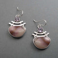 Mooka Jasper Amethyst Earrings, Sterling Silver, Two Stone Cabochon, Natural Gem, Handmade Statement Jewelry