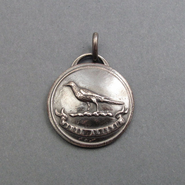 Sterling Silver Raven Pendant, Antique Heraldic Button, Motivational Bird Jewelry, Goth Style Necklace