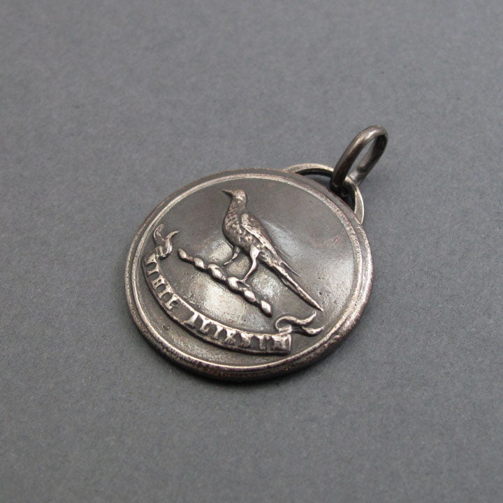 Sterling Silver Raven Pendant, Antique Heraldic Button, Motivational Bird Jewelry, Goth Style Necklace