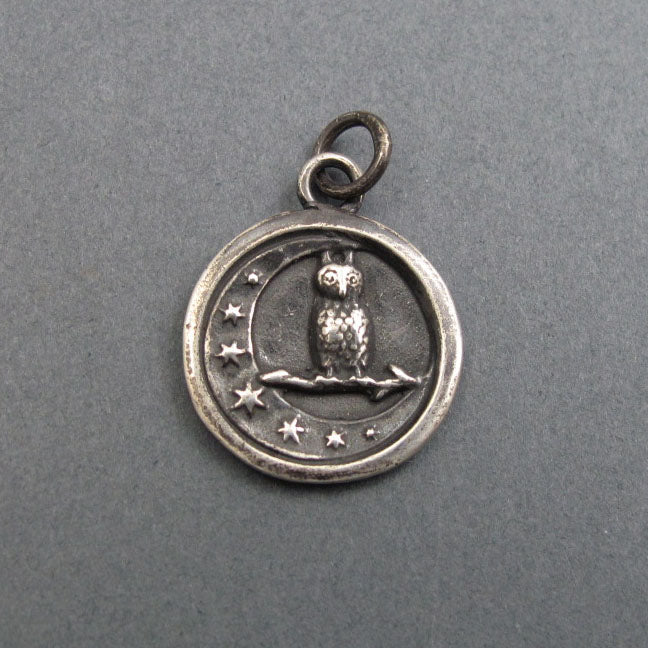 Sterling Silver Owl Pendant, Crescent Moon, Witchy Jewelry, Gothic Victorian Celestial Necklace