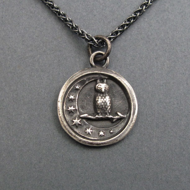 Sterling Silver Owl Pendant, Crescent Moon, Witchy Jewelry, Gothic Victorian Celestial Necklace