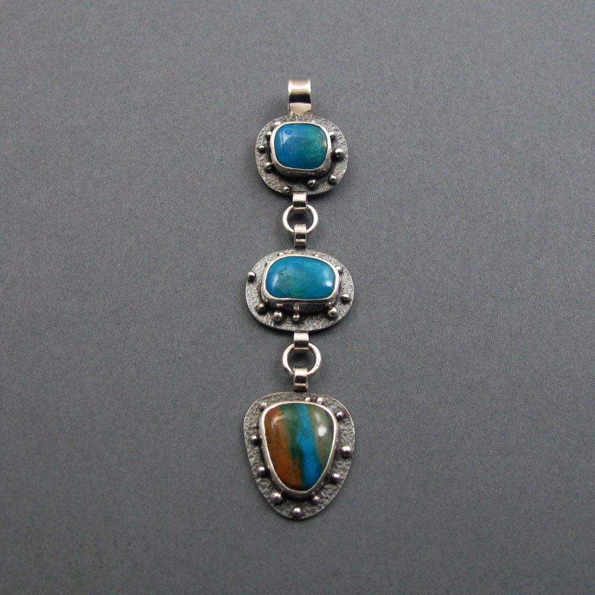 Bold Boulder Opal Pendant, Dramatic Peruvian Opal Necklace, 3 Stone Opal Pendant Silver, Handmade Artisan Jewelry